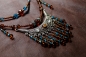 Preview: Beaded Breastcollar turquoise-brown-silver 1.15m