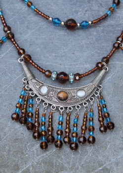 Beaded Breastcollar turquoise-brown-silver 1.15m