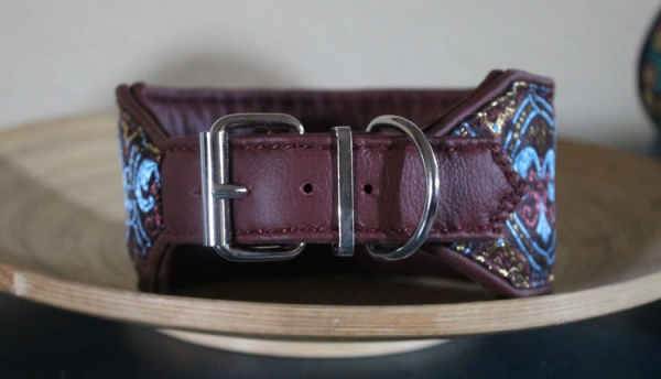 1785a breites Halsband rotbraun-türkisblau 34,5-38cm