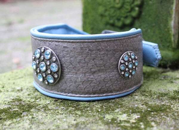 Collar with Salmon-Leather ~Sumaika~ lightblue-grey