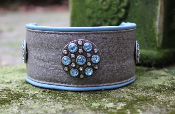 Collar with Salmon-Leather ~Sumaika~ lightblue-grey